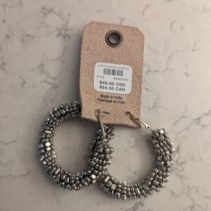 Anthropologie Metallic Beaded Hoop Earrings. 1.38 Inches In Diameter